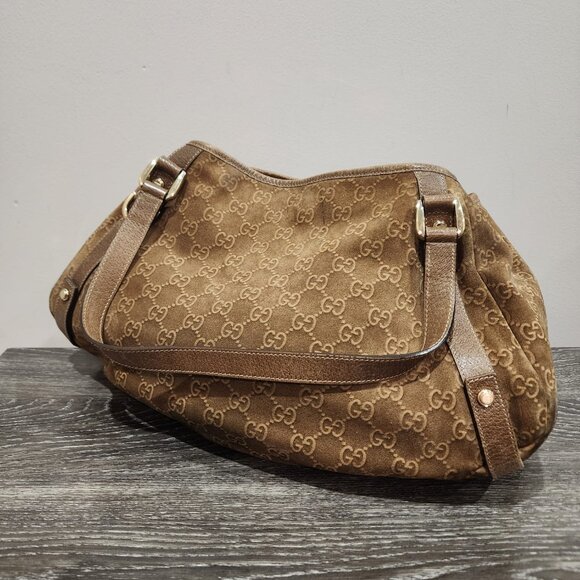 Vintage Gucci Abbey D Ring Suede Shoulder Monogram Tote Bag - Picture 5 of 13